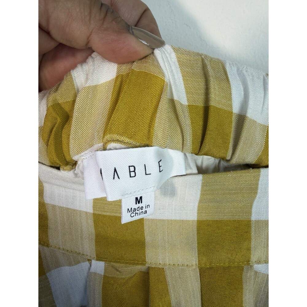 MABLE Plaid Gingham Skirt Flared Size Medium Checkered Picnic Yellow White - Picture 5 of 10